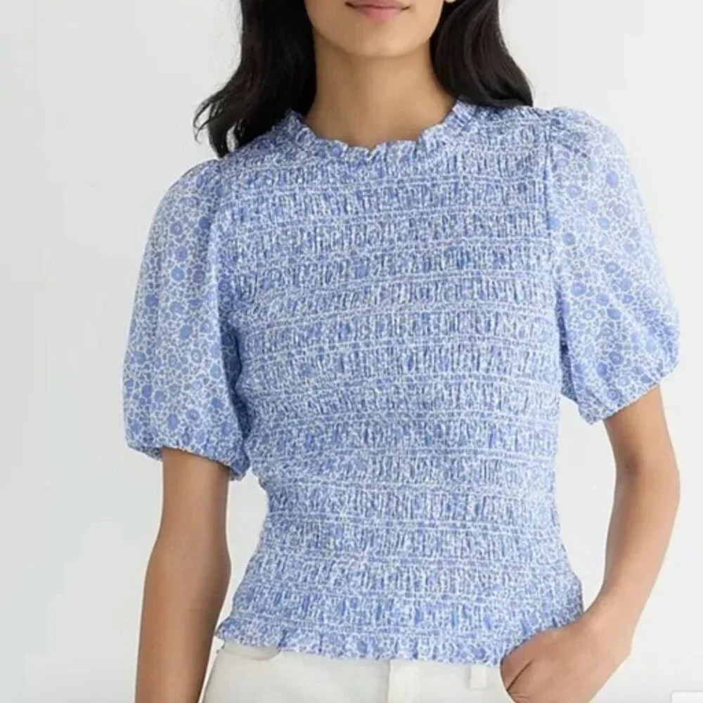 J. Crew Navy White Speckled Blouse Smocked top XL - Picture 11 of 11